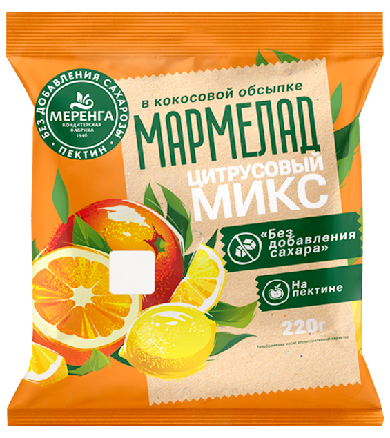 №1 Меренга Мармелад без сахара в кокосовой обсыпке Цитрусовый микс, 220г    в Гудермесе